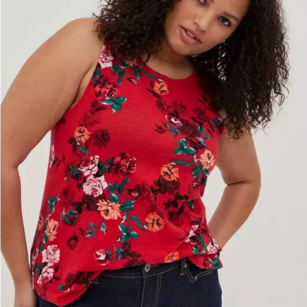 Torrid Red White Boho Cottagecore Floral Sleeveless Casual Tank Top